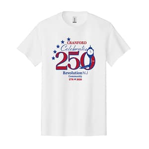 Cranford Township 250th Short Sleeve Tee Full Chest Print – White