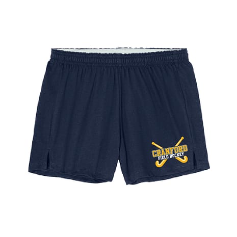 Navy athletic shorts with a Cranford Field Hockey logo on the lower right leg.