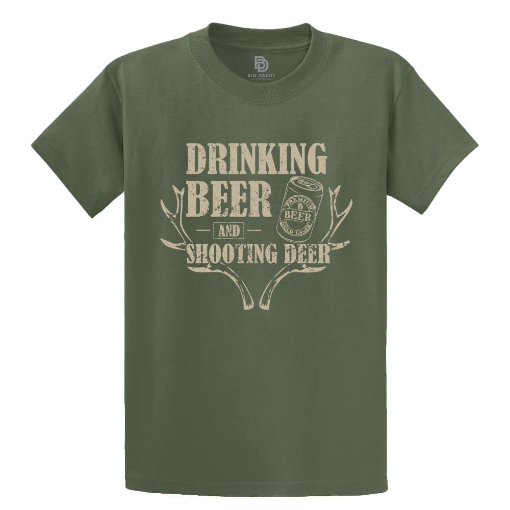 Drinking Beer and Shooting Deer Short Sleeve Tee  (Military Green)