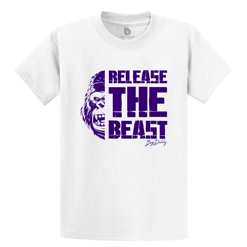 Big Daddy Release the Beast Tee in printed in Purple in a White Tee