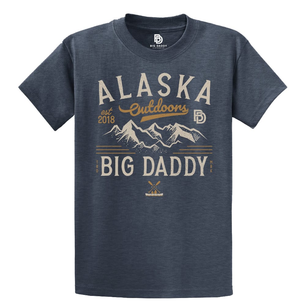 Alaska Outdoors Big Daddy Tee in Heather Navy. Sizes 2XL to 6X
