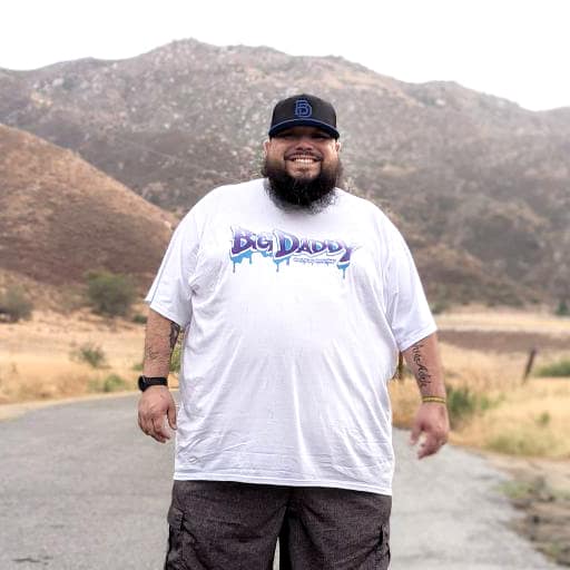 Big Daddy Drip White Tee and Black and Royal Blue Puff Hat