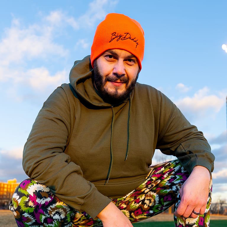 Big Daddy Blaze Orange Skull Cap Beanie with Green Hoodie
