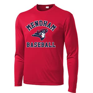 Mendham Baseball Wicking Long Sleeve Tee – Red